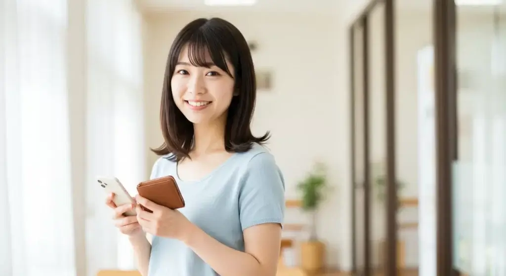 女性　スマホ　財布