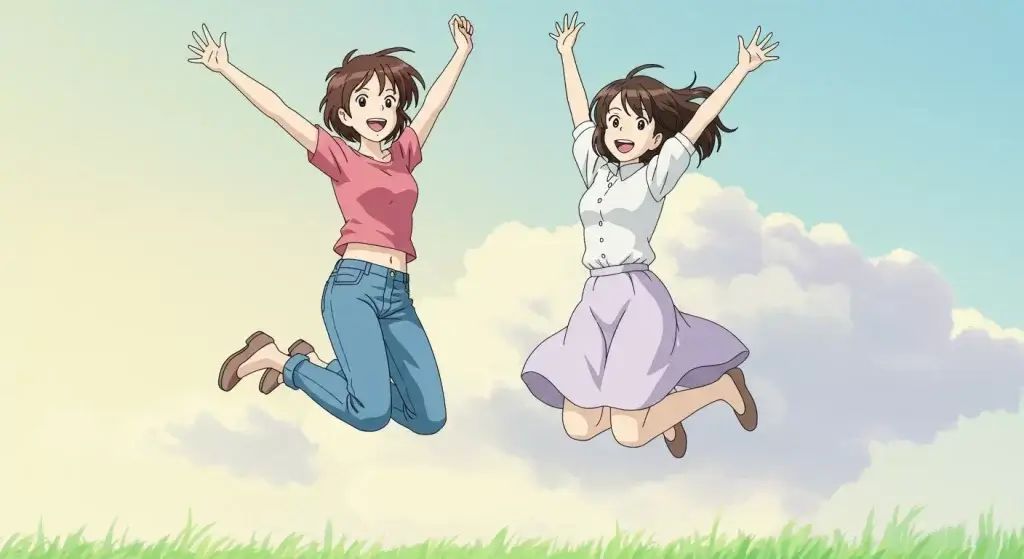 女性　喜ぶ　うれしい　ジャンプ