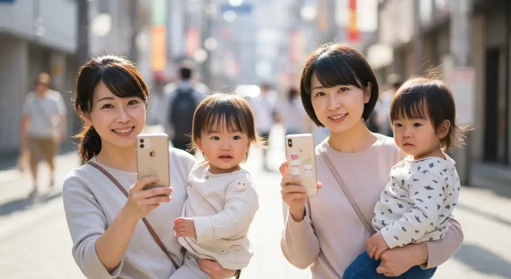 女性 スマホ 子供