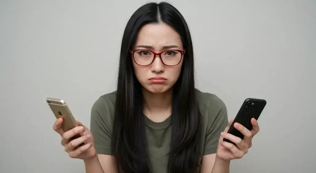 女性　スマホ　悩む