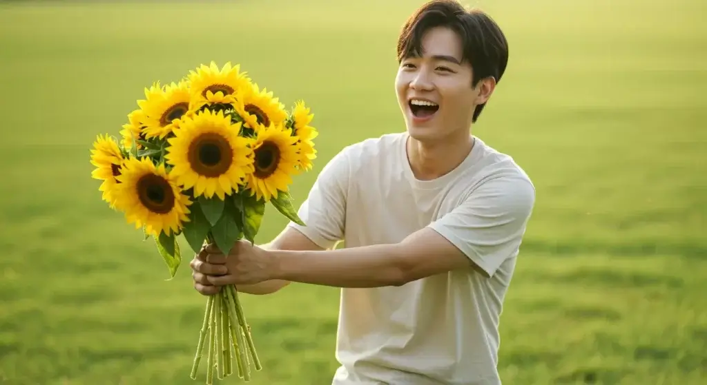 男性　ひまわり　花　喜ぶ　プレゼント