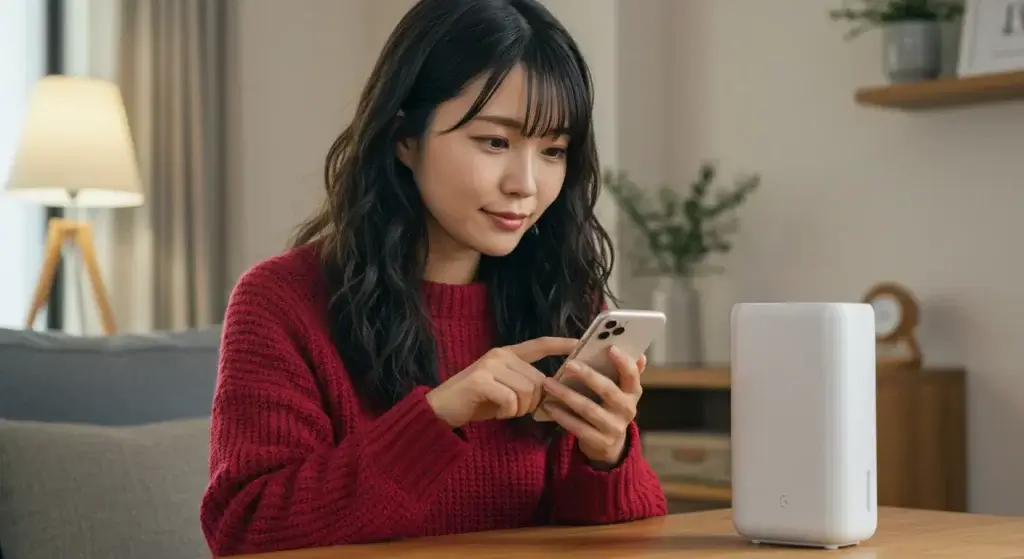 女性　ホームルーター　スマホ