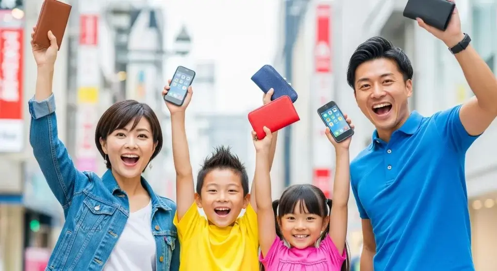 家族　夫婦　子供　スマホ　財布