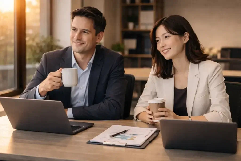 PC　男女　ビジネス　オフィス