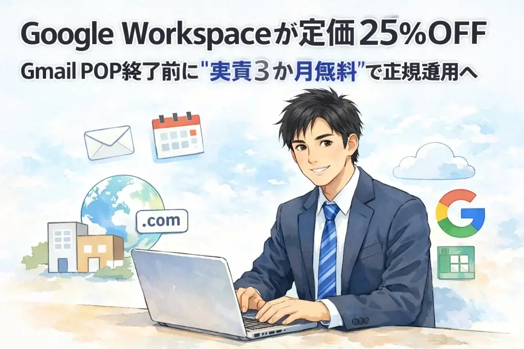 「Google Workspaceが定価25％OFF｜Gmail POP終了前に“実質3か月無料”で正規運用へ」