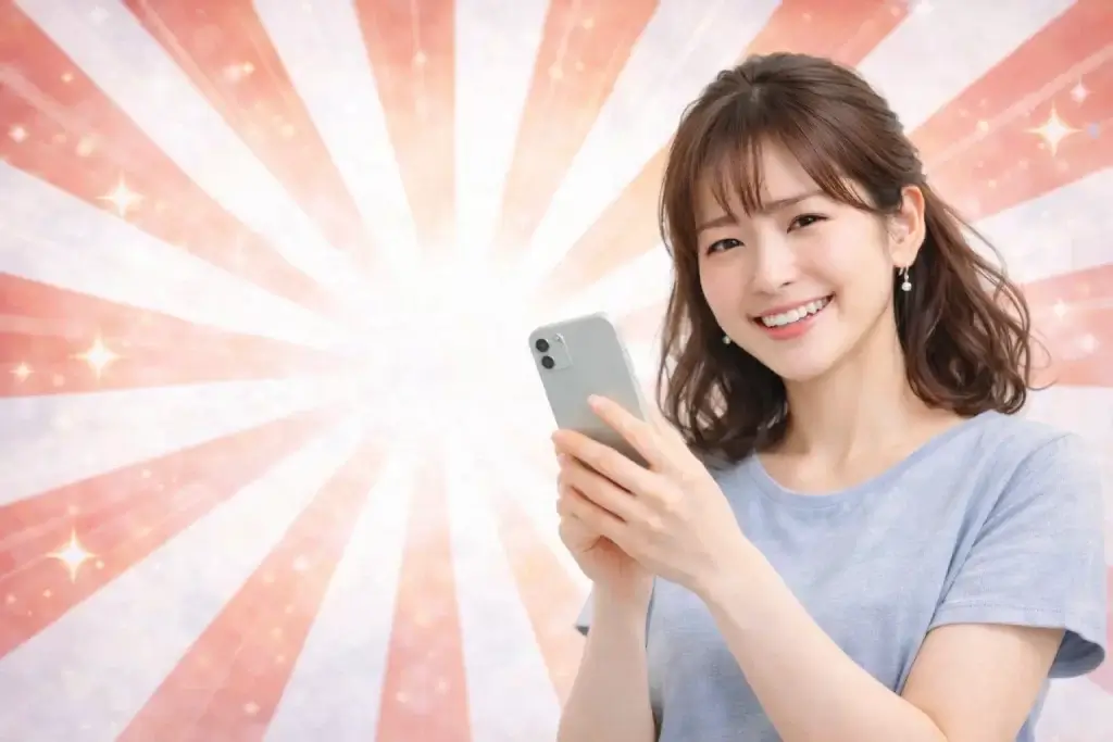女性　スマホ　喜び　嬉しい