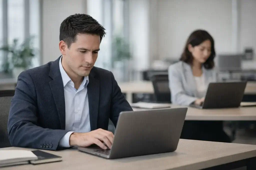 PC　男女　ビジネス　オフィス